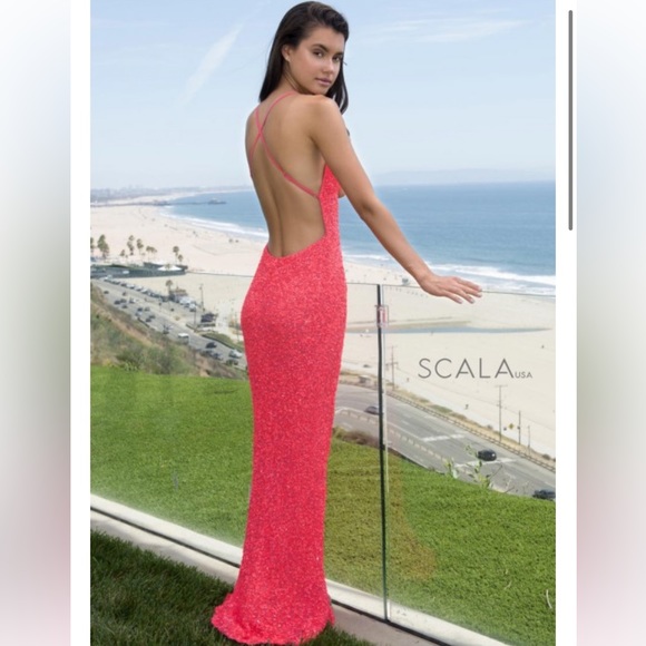 SCALA Neon Pink 60141 Sequin Prom Gown - Picture 2 of 5